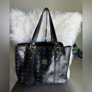 MCM Black Visetos Logo Tote